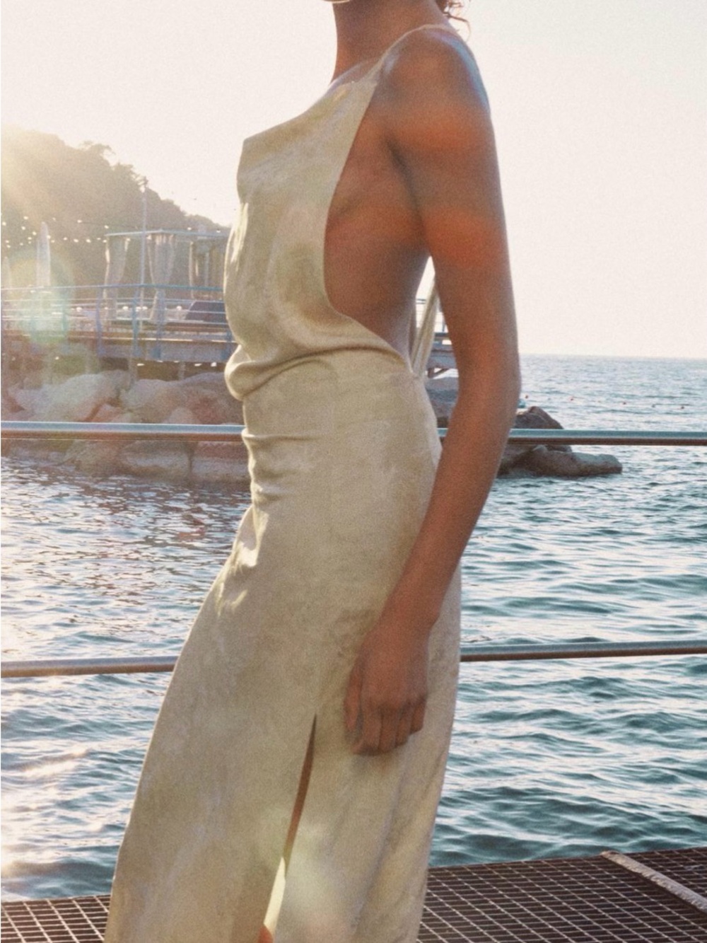 Zara Backless Satin Slip Dress in Pale Gold